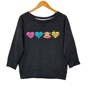 Paul Frank Girls L Sweatshirt Gray Julius Monkey Hearts Colorful Cozy Pullover